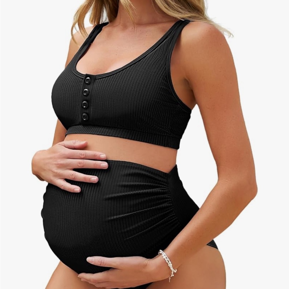 Black Ribbed Maternity Bikini Set